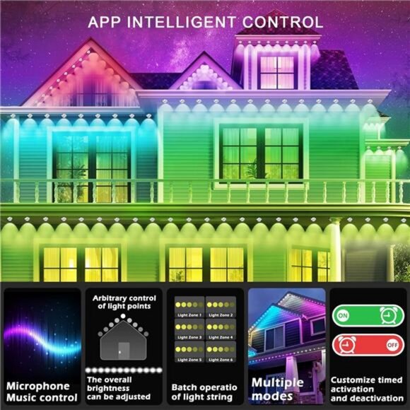 300FT Permanent Outdoor Lights,RGB Eaves Light with App Control Remote, DIY - Picture 5 of 7